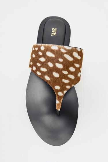 TEXTURED LEATHER FLAT SANDALS - Multicoloured by Zara