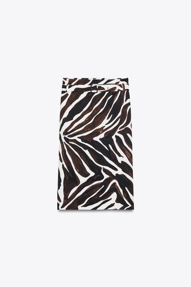 ZW COLLECTION ANIMAL PRINT PENCIL SKIRT - Ecru / Black by Zara