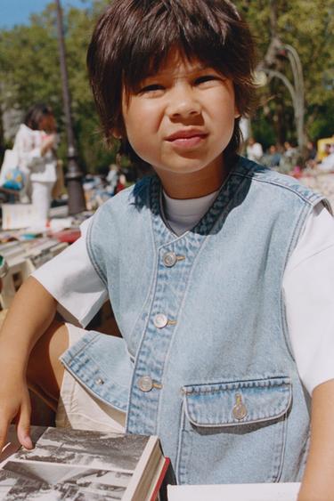 SNOOPY PEANUTS™ DENIM WAISTCOAT - Light blue by Zara