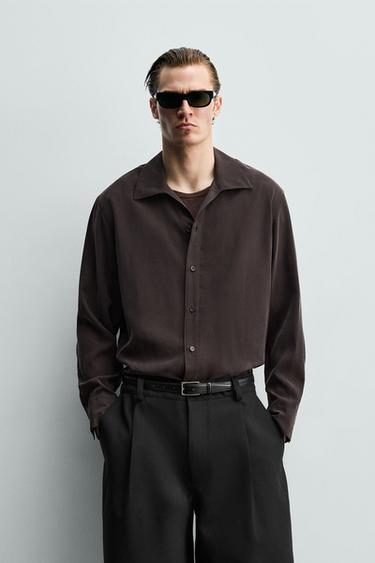 RELAXED FIT FLOWING SHIRT - Brown by Zara
