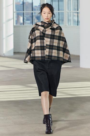 ZW COLLECTION CHECK WOOL CAPE - Ecru / Beige by Zara - Image 0