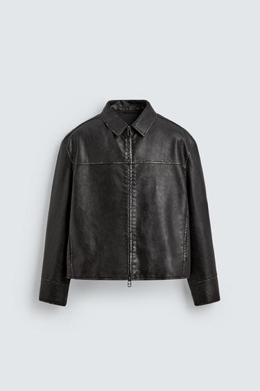 WASHED LEATHER EFFECT JACKET - Brown by Zara