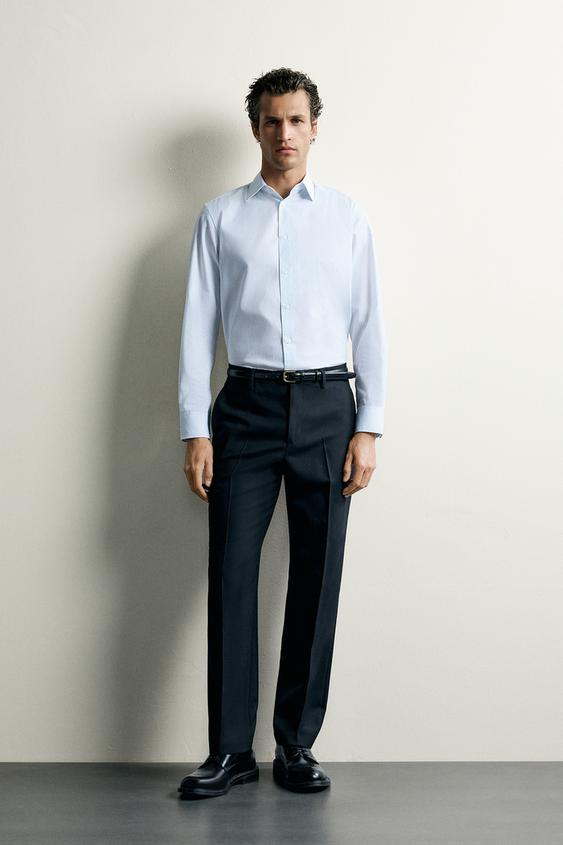 TEXTURED REGULAR FIT SHIRT - Green stripe by Zara - Image 0