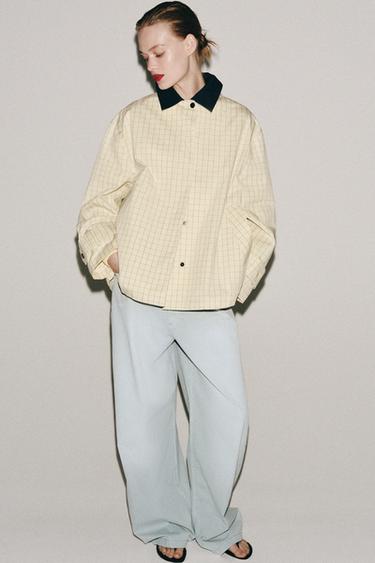 ZW COLLECTION CONTRAST COLLAR CHECK JACKET - Butter by Zara