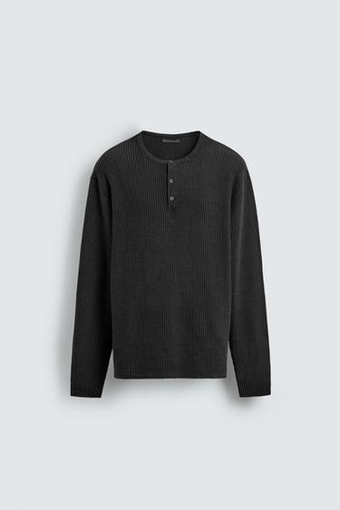 TEXTURED HENLEY JUMPER - Black by Zara