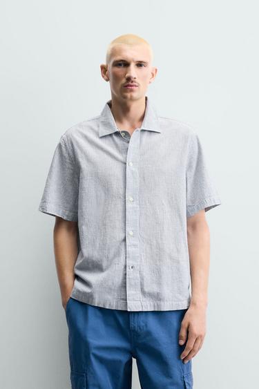 STRIPED FLOWING SHIRT - Light blue by Zara