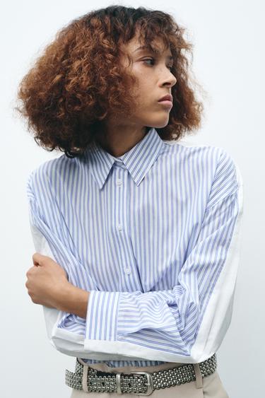 OVERSIZE STRIPED POPLIN SHIRT - Blue/White by Zara