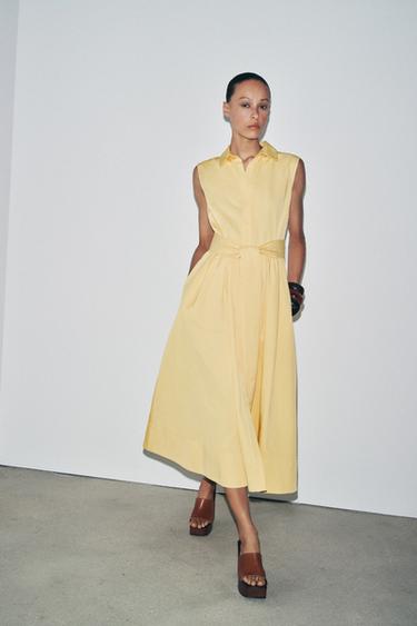 ZW COLLECTION BELTED SHIRT DRESS - Yellow by Zara