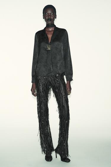 JACQUARD FLORAL BROOCH SHIRT - Black by Zara