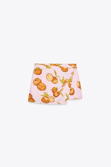 PRINTED WRAP LINEN BLEND SKIRT - Pink by Zara