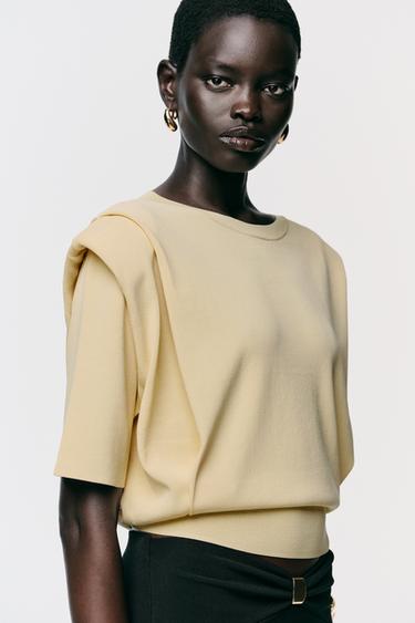 KNIT TOP WITH SHOULDER PADS - Butter by Zara