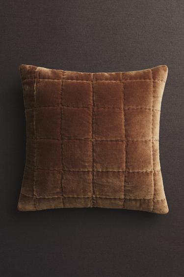 CHECK VELVET CUSHION COVER FOR QUILTS - Pink by Zara