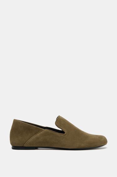SUEDE HIGH VAMP LOAFERS - Dark Khaki Green by Zara