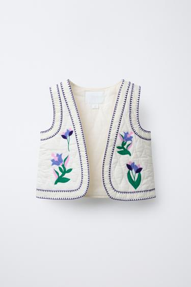 WAISTCOAT WITH TULIP EMBROIDERY - White / Navy by Zara - Image 0