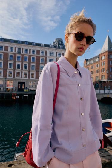 LINEN BLEND JACKET WITH PUFF SLEEVES - Mauve by Zara