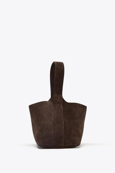 SUEDE MINI BUCKET BAG - Taupe Grey by Zara