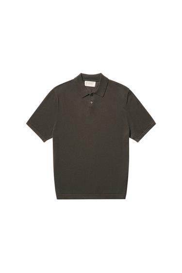 COTTON BLEND KNIT POLO SHIRT - Black / Brown by Zara
