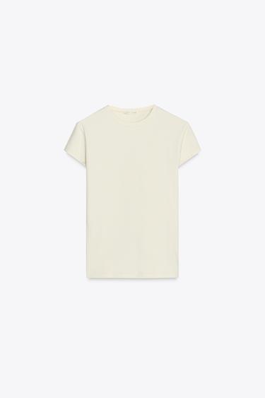 SLIM FIT SHORT SLEEVE T-SHIRT - Ecru by Zara