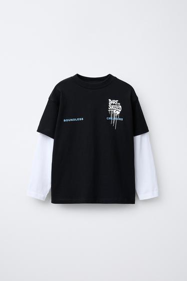 DOUBLE-SLEEVE GRAFFITI T-SHIRT - Black by Zara