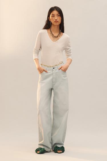 LIMITED EDITION V-NECK T-SHIRT - Light blue by Zara