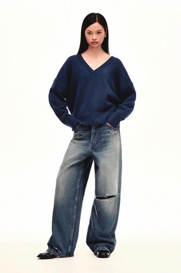 TRF MID-WAIST TURN-UP WAIST JEANS - Blue by Zara