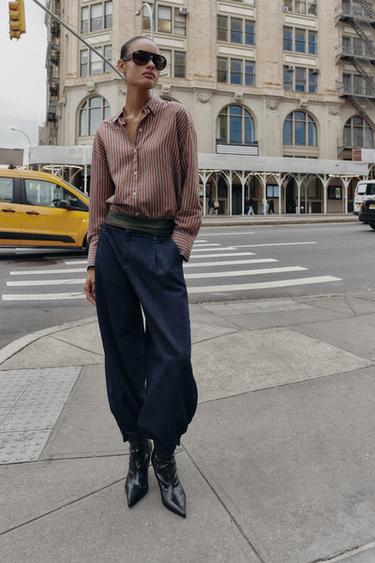 OVERSIZE STRIPED POPLIN SHIRT - Brown-Blue by Zara
