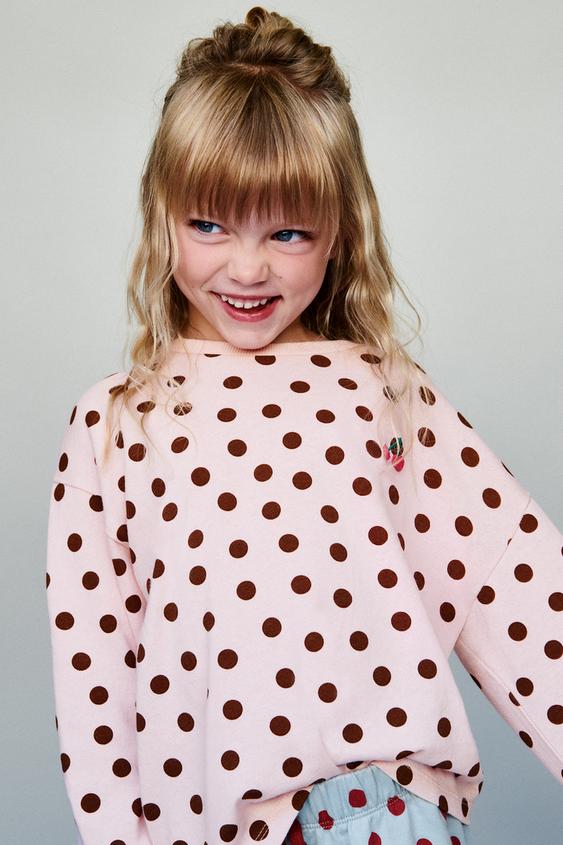 CHERRY EMBROIDERED POLKA DOT T-SHIRT - Pastel pink by Zara - Image 0