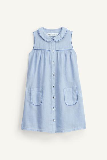 LIMITED EDITION LINEN DRESS WITH PETER PAN COLLAR - Pastel blue by Zara