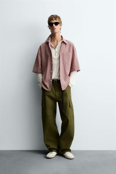 RELAXED FIT CHECK SHIRT - White / Red by Zara - Image 0