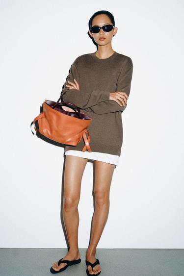 LEATHER FLAP BAG - Beige by Zara