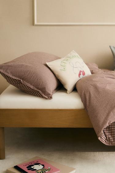 CHILDREN'S GINGHAM FLANNEL DUVET COVER - Pink by Zara