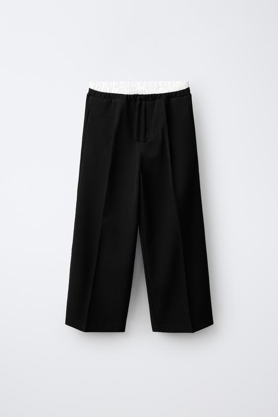 DOUBLE WAISTBAND WIDE-LEG TROUSERS - Black by Zara - Image 0