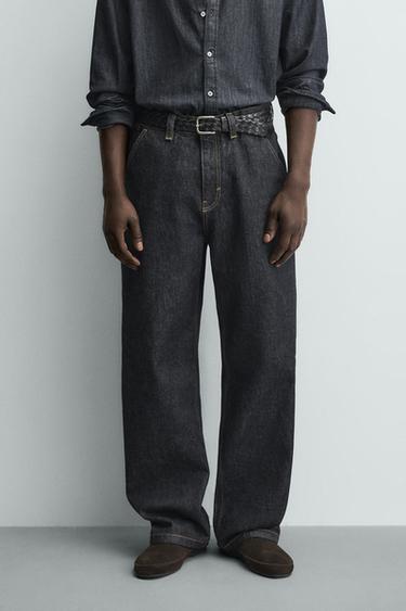 EMBROIDERED HEART DENIM CHINO TROUSERS - Blue by Zara
