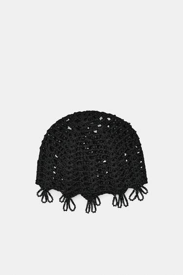 CROCHET BEANIE WITH BEADS - Black by Zara