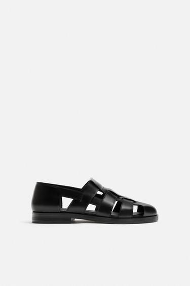 LEATHER CAGE SANDALS - Black by Zara