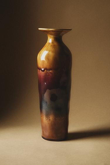 TALL COLOURED CERAMIC VASE - Khaki by Zara