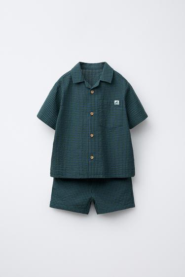 SEERSUCKER SHIRT AND BERMUDA SHORTS TOTAL LOOK -  by Zara