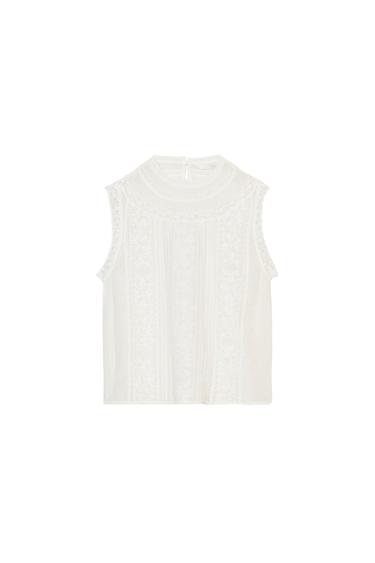 ZW COLLECTION EMBROIDERED SLEEVELESS TOP - Ecru by Zara