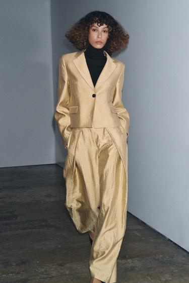 ZW COLLECTION METALLIC CROPPED BLAZER - Golden by Zara