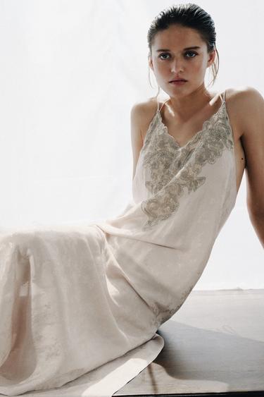 ZW COLLECTION EMBROIDERED JACQUARD DRESS - Pearl grey by Zara