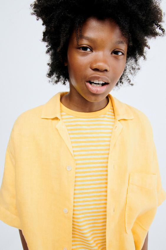 STORIESZ - 100% LINEN SHIRT - Yellow by Zara - Image 0
