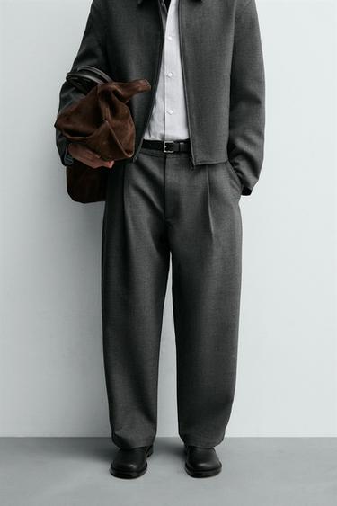 BALLOON FIT PLEATED TROUSERS - Grey marl by Zara