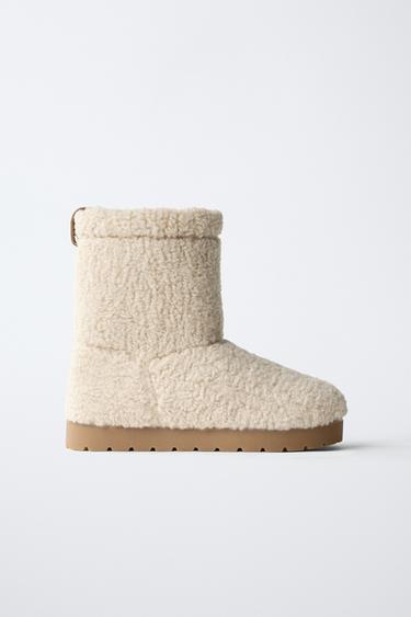 FAUX SHEARLING ANKLE BOOTS - Ecru White by Zara