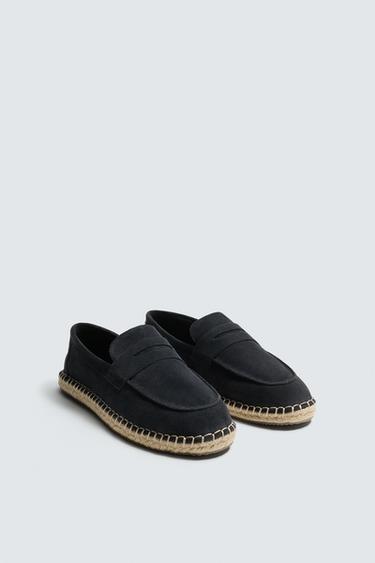 LEATHER ESPADRILLES WITH VAMP DETAIL - Navy Blue by Zara