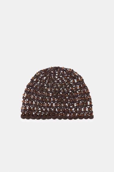 CROCHET BEANIE WITH BEADS - Brown by Zara