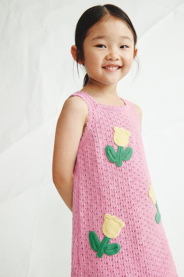 CROCHET TULIP KNIT DRESS - Pink by Zara