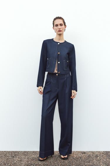 SHORT JACKET WITH CONTRAST TOPSTITCHING - Indigo by Zara - Image 0
