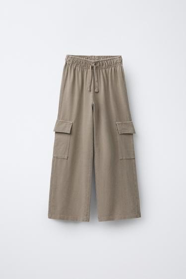 WASHED-EFFECT WIDE-LEG CARGO TROUSERS - Mid-camel by Zara