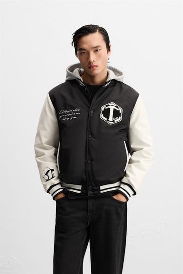 HOODED JACKET WITH PATCHES - Black / White by Zara