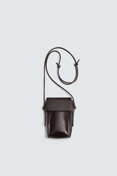 LEATHER CROSSBODY BAG - Brown by Zara